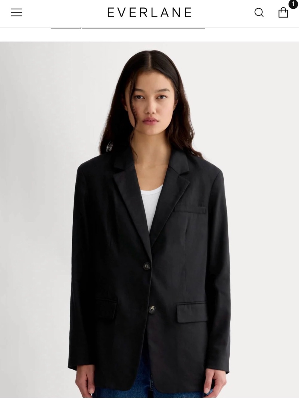 Everlane Black Oversize Relaxed Single-Breasted Blazer